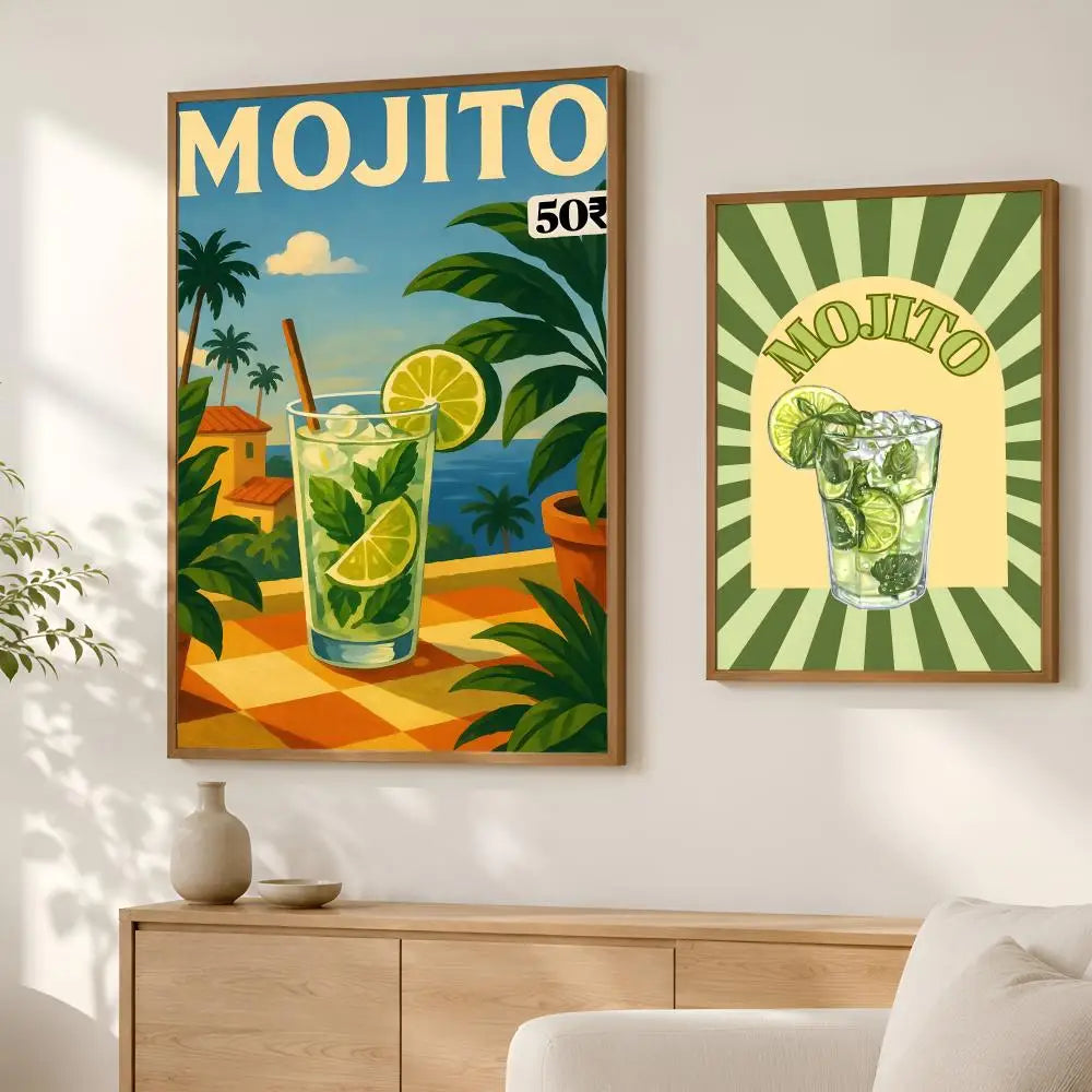 Cocktail Mojito Self-Stick Wall Art Poster | Waterproof Decor