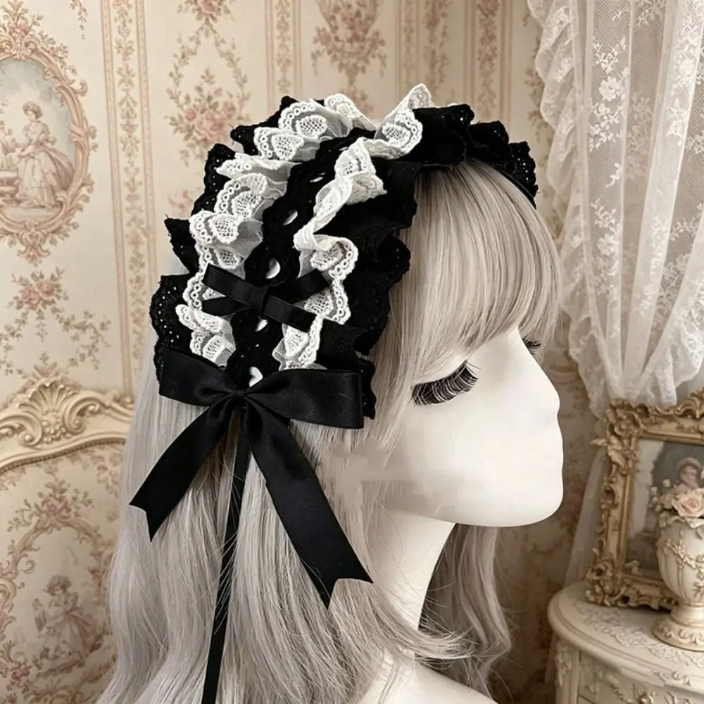 Gothic Lolita Wings Lace Headband – Ruffled Rivet Hairband