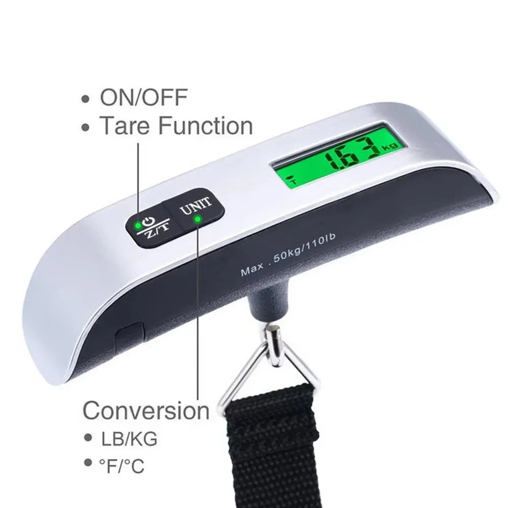 50kg/110lb Digital Hanging Luggage Scale | Portable Travel Scale