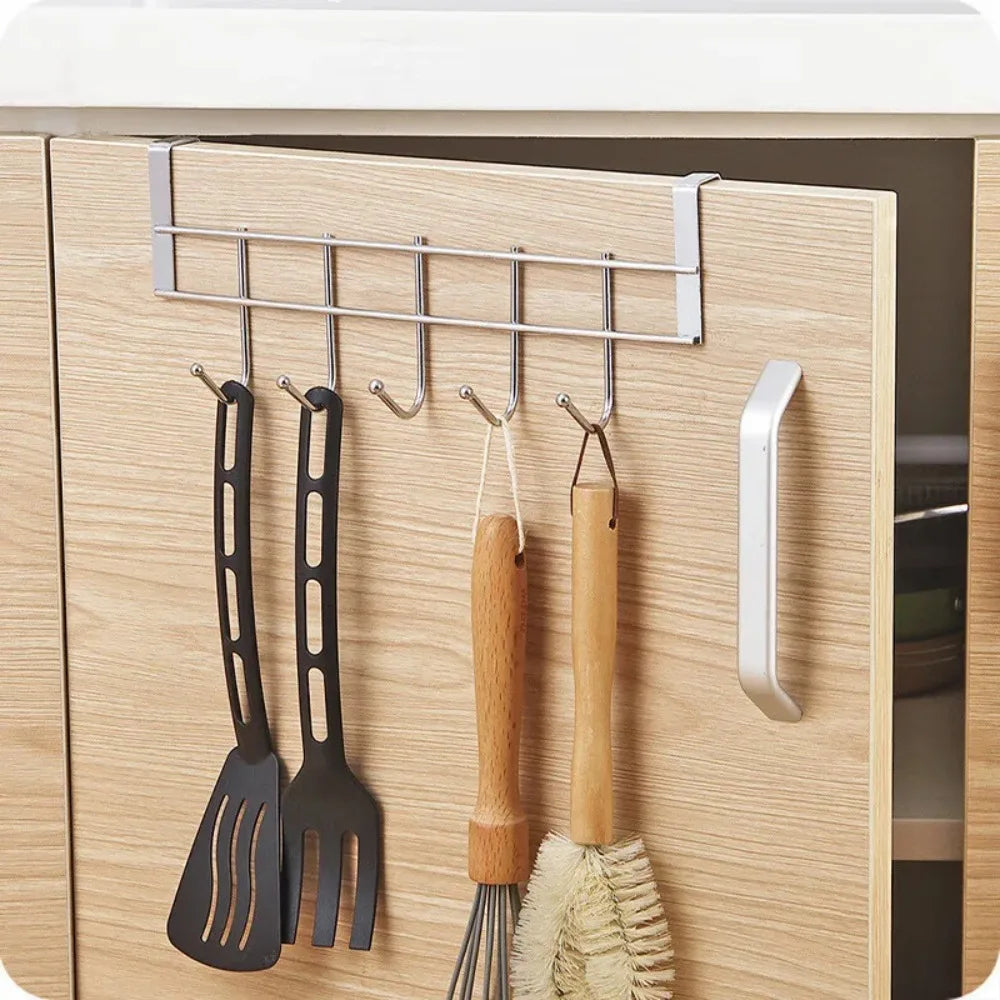 Over The Door 5-Hook Stainless Steel Organizer Rack