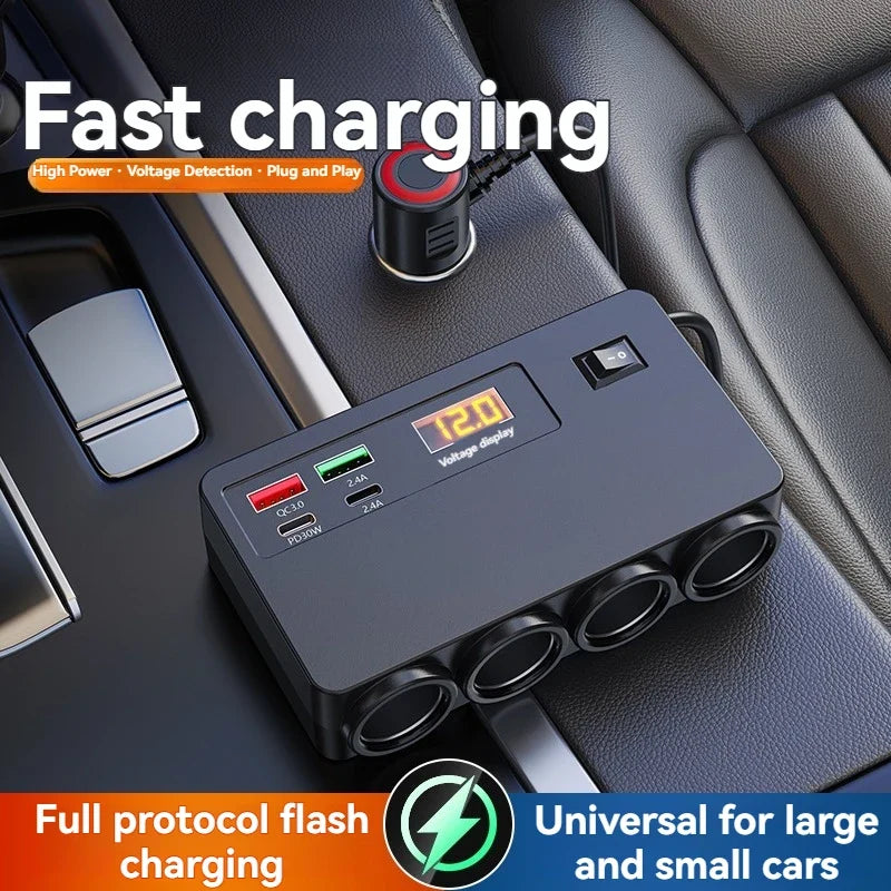 4-Port QC3.0 PD Car Charger 120W Fast Charging Adapter 12–24V