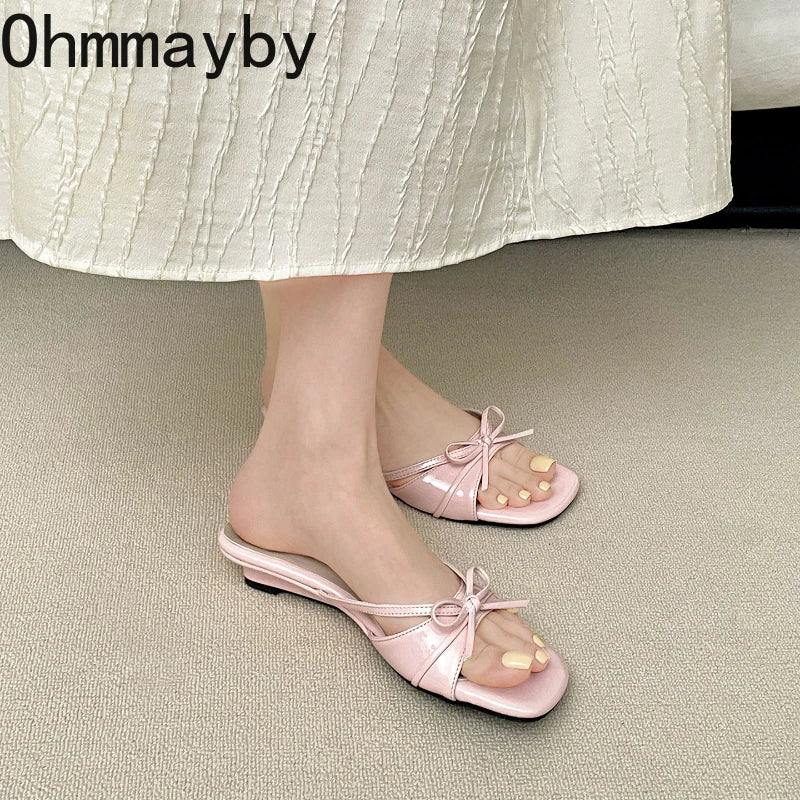 Women's Low Heel Butterfly-Knot Open Toe Slide Slippers