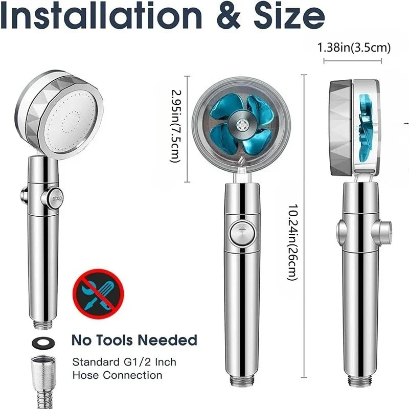 360° Turbo Fan Shower Head | High Pressure Water Saving Filter