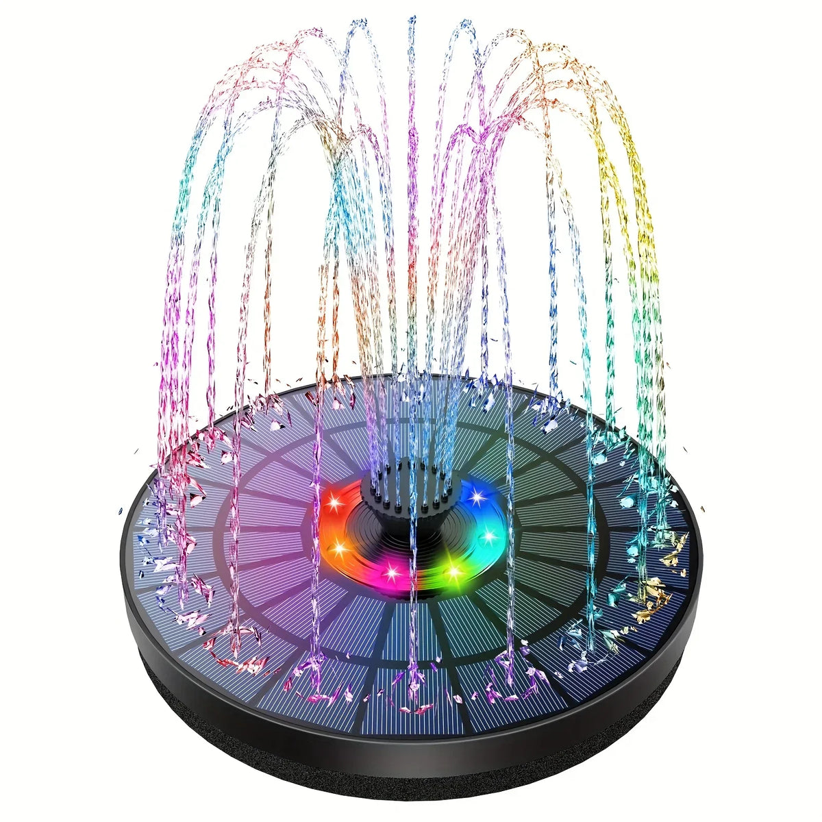 5.5W Solar Fountain Pump with LED Lights & Battery for Garden