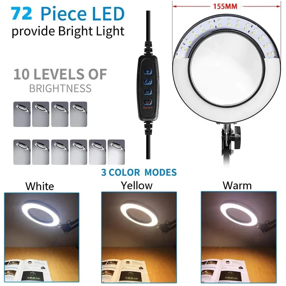 72LED 8X 10X Illuminated Magnifier USB 3 Colors LED Magnifying Glass