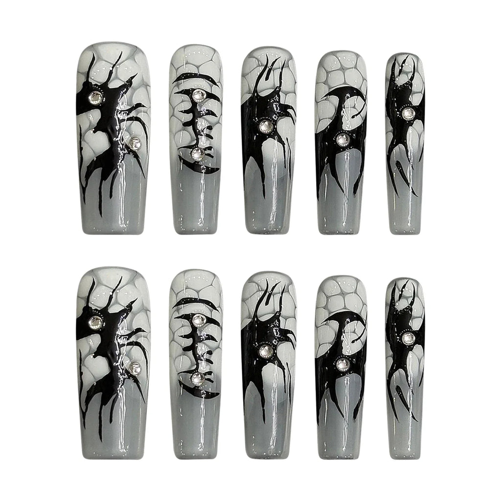 Black Coffin Press-On Nails | Long Ballet Fake Nails Set