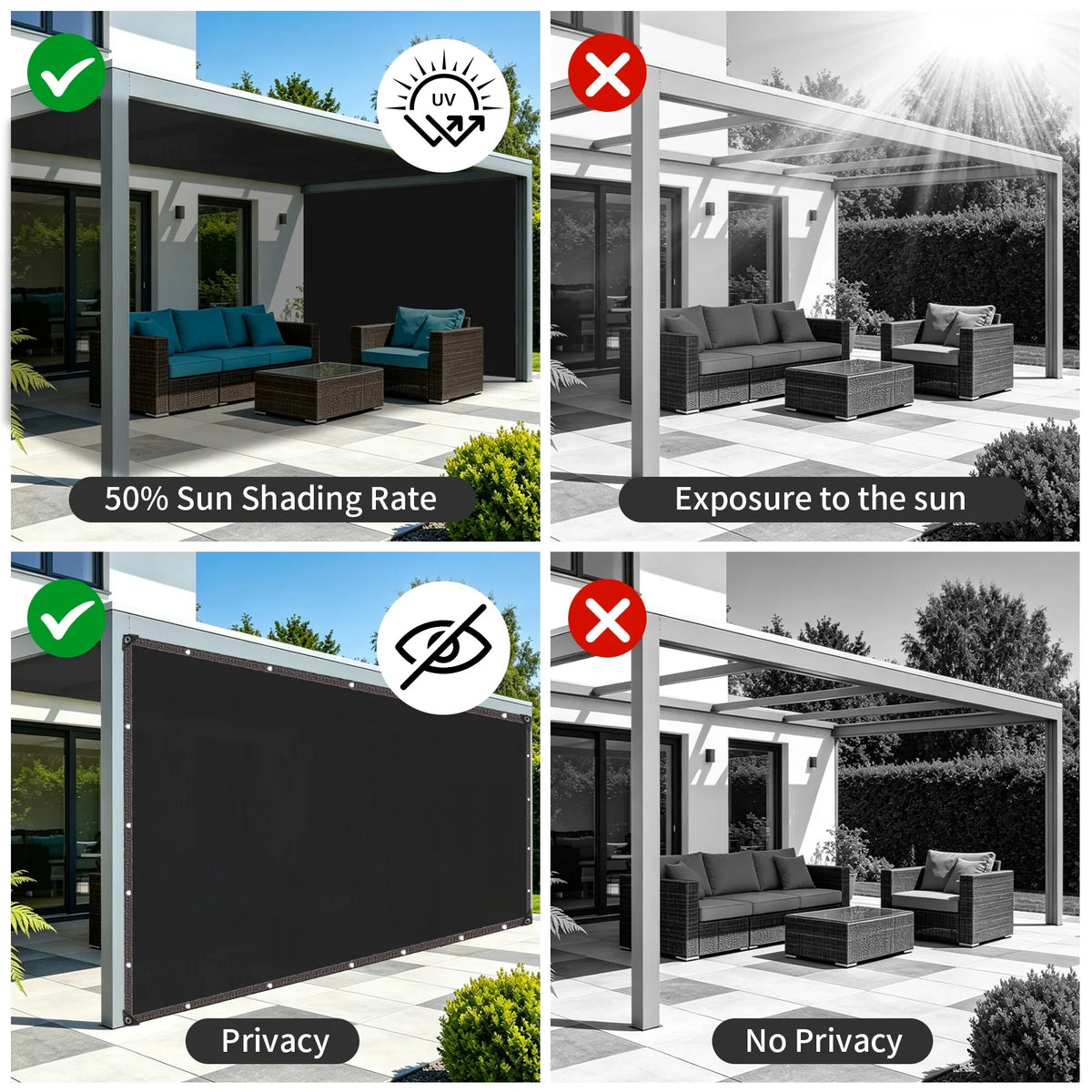 50% HDPE Sun Shade Cloth with Grommets | Garden & Patio