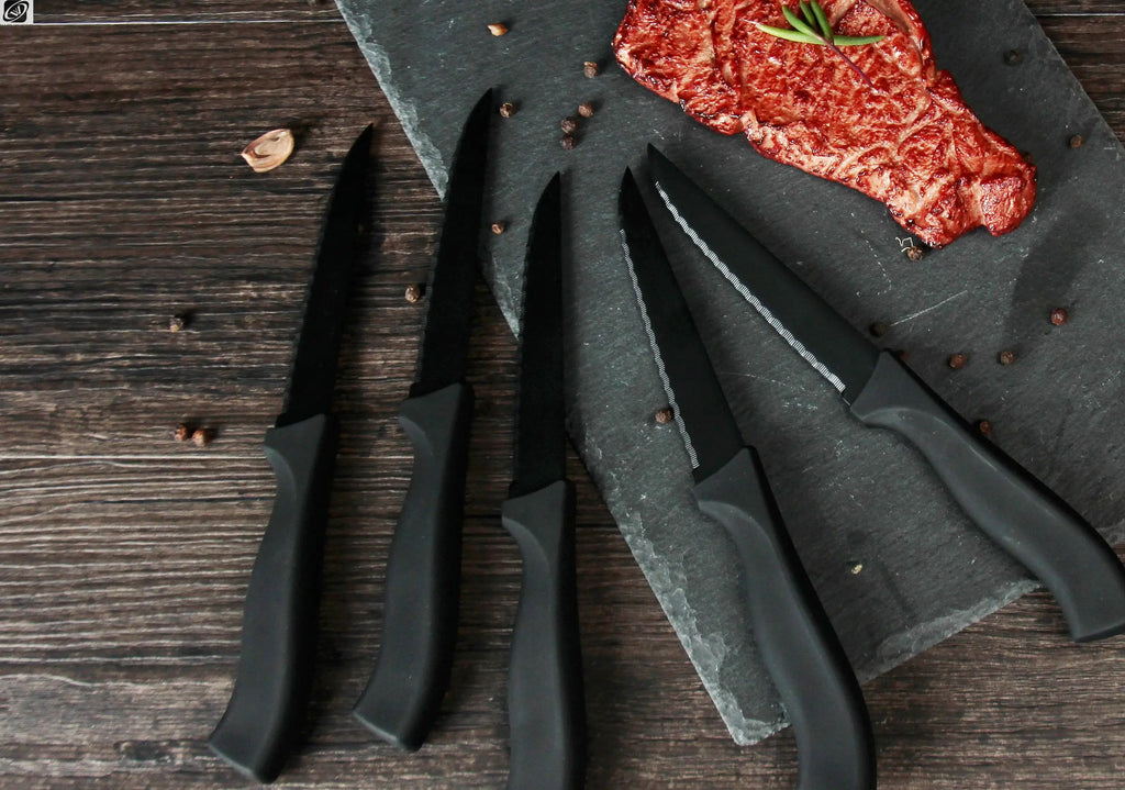Serrated Steak Knife Set 4/6/8 Pc – German Steel Black Handle