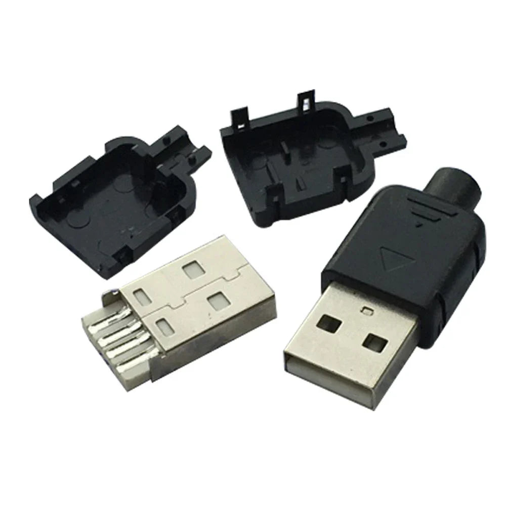 DIY USB 2.0 Type-A Male Connector 4-Pin Plastic Shell – 10 Pack