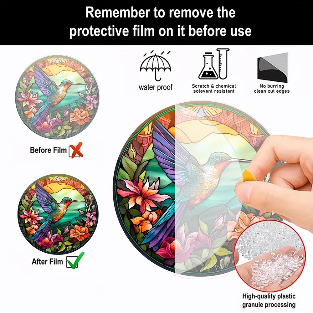 Acrylic Painted Hummingbird Pendant Bird Floral Pattern Suncatcher