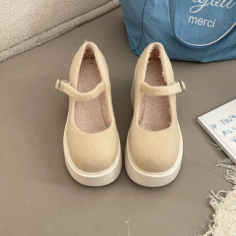 Women's Faux Suede Chunky Heel Pumps – Buckle Strap