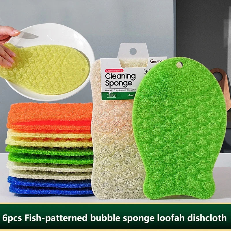 Colorful Fish Pattern Kitchen Dishcloths Non-stick Bubble Dish Towels