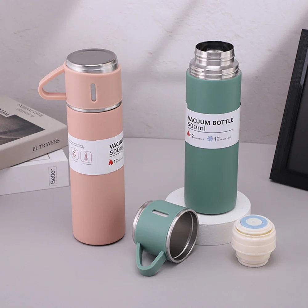 One Cup Three Lid Thermos 304 Stainless Steel Handle Men's Women's