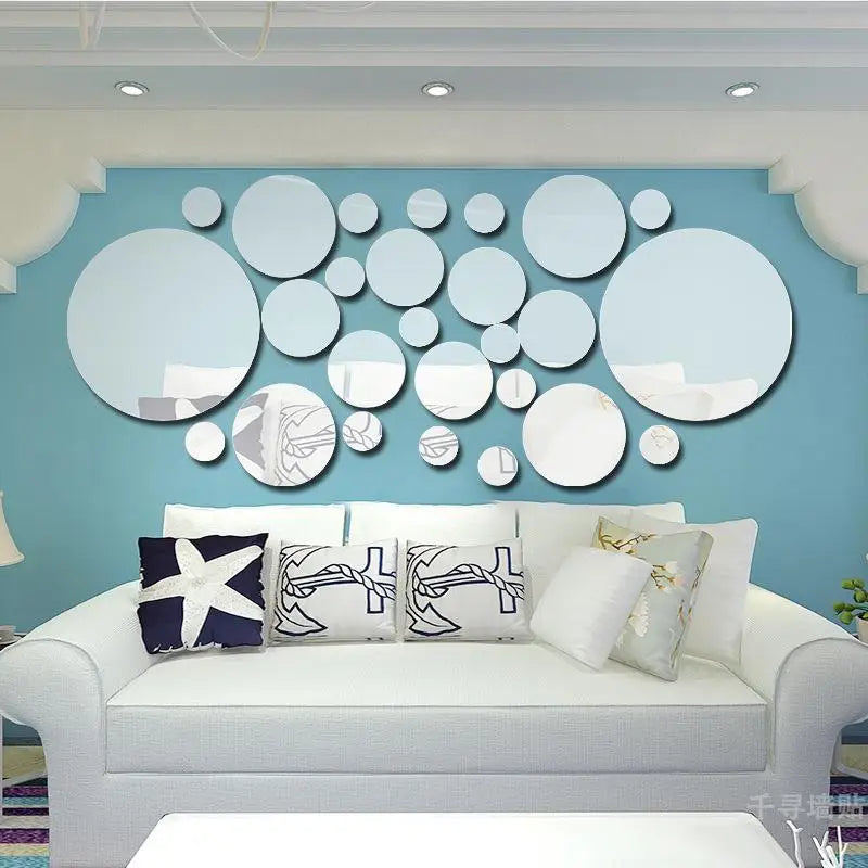 26Pcs 3D Round Acrylic Mirror Wall Stickers | Home Décor