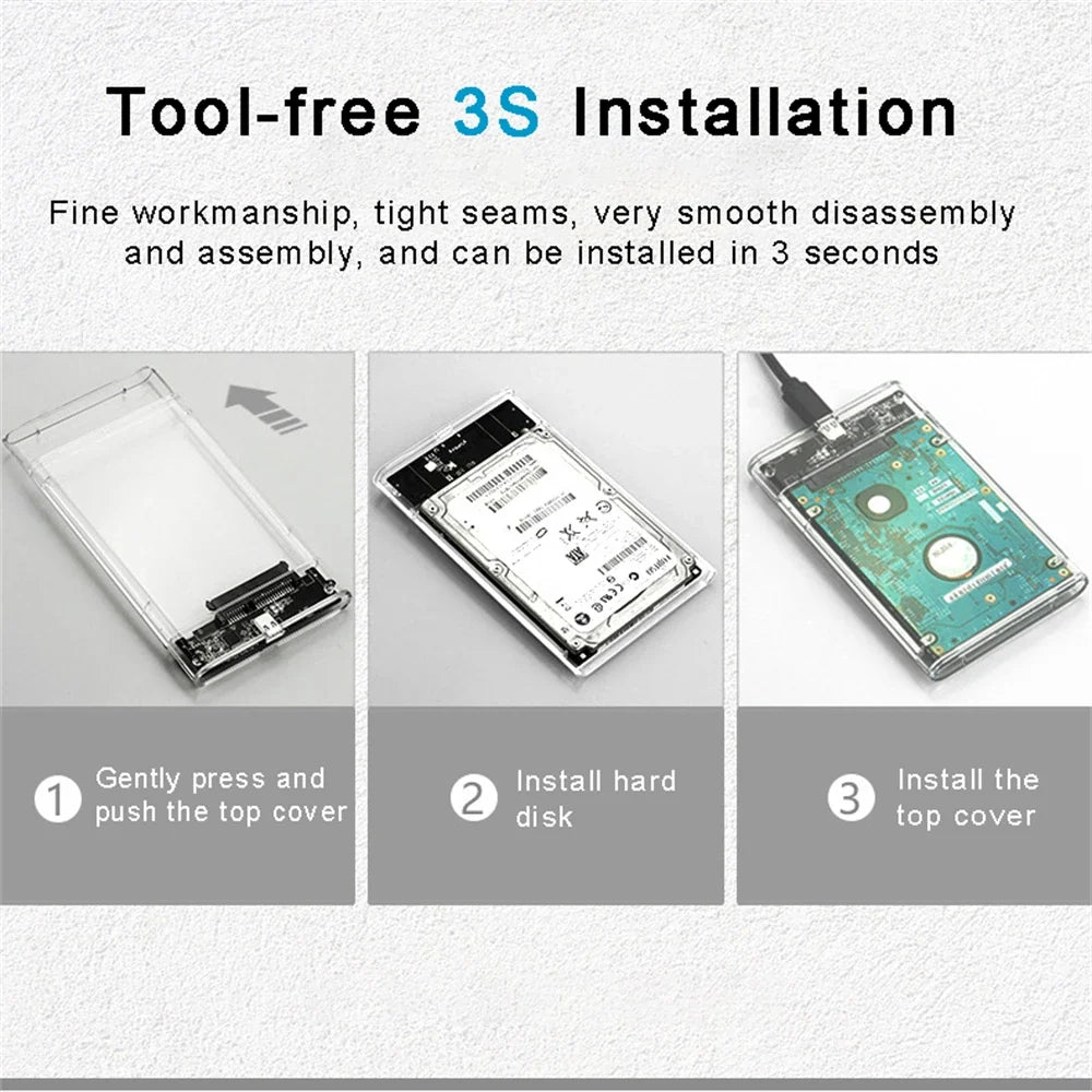 Transparent External Hard Drive Case HDD SSD Micro-b USB3 1 4TB