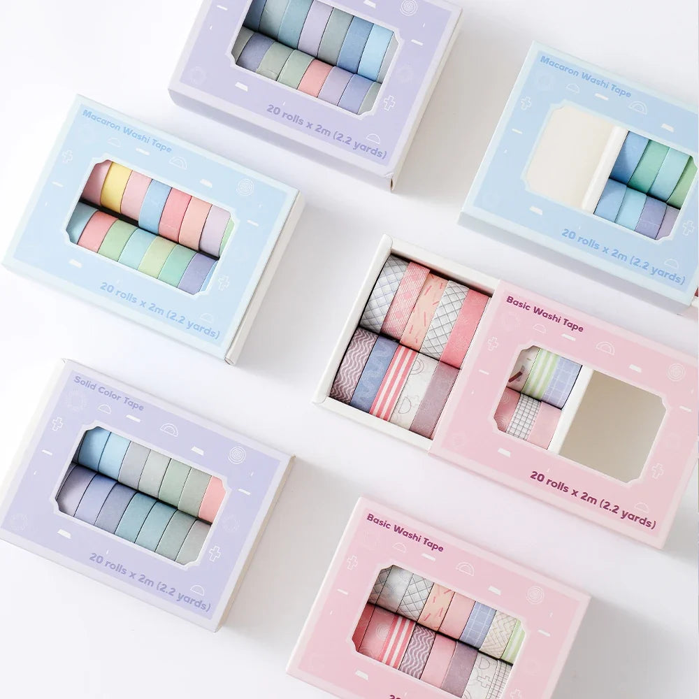 20-Roll Washi Tape Set – Thin DIY Masking Tape for Crafts