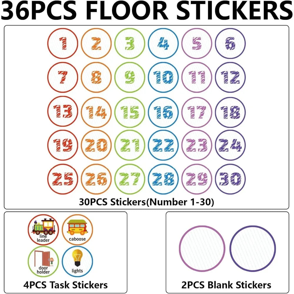 36-Pack Classroom Floor Number Spot Stickers – 4" PVC Dots