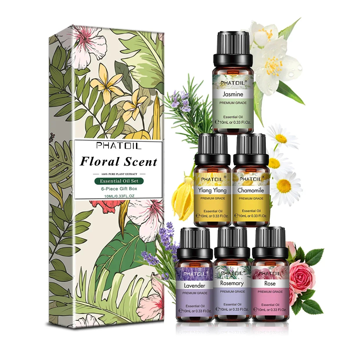 PHATOIL 6-Pack Pure Essential Oils Gift Set – 10ml Diffuser