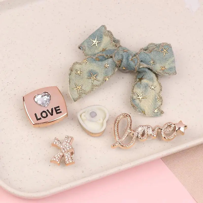 Denim Bow Rhinestone Shoe Charms DIY Decoration Kit – 6pc
