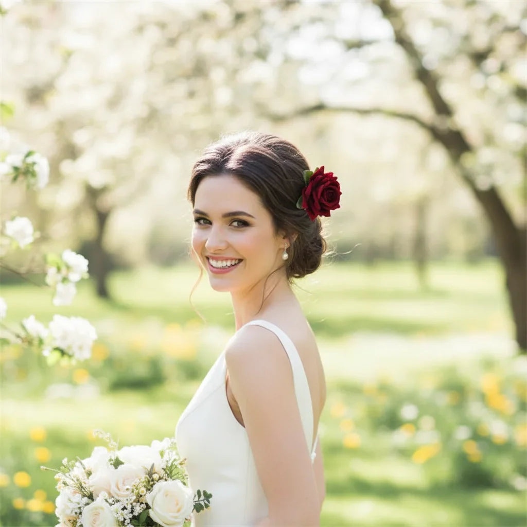 Silk Rose U-Shape Hair Fork | Bridal Floral Hair Accessory