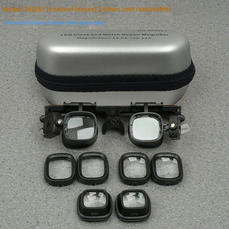 Head-Mounted LED Magnifier Glasses – 24X with Multiple Lenses