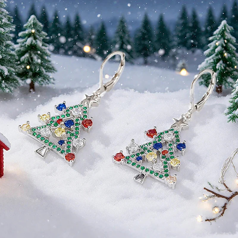 Huitan Christmas Tree CZ Dangle Earrings – Colorful Drop