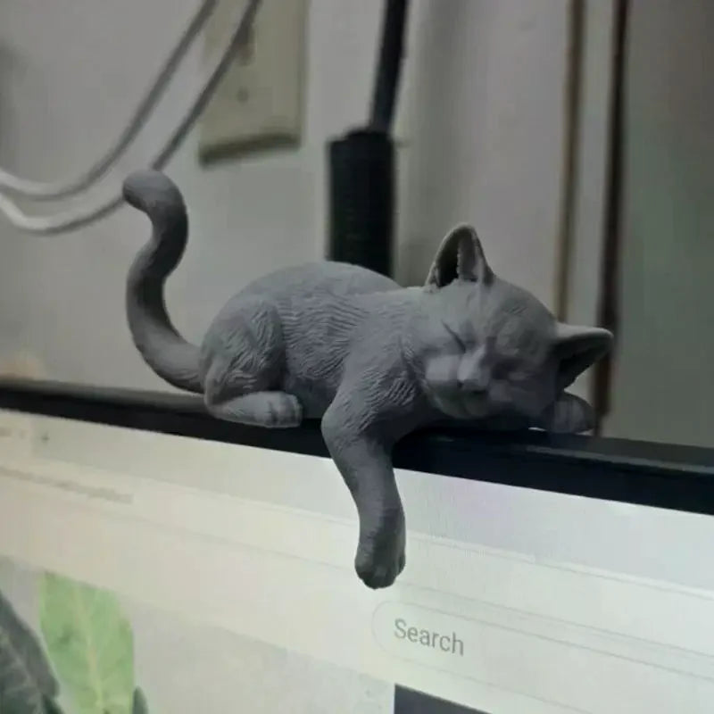 3D Printed Lazy Cat Monitor Edge Ornament | Desktop Decor