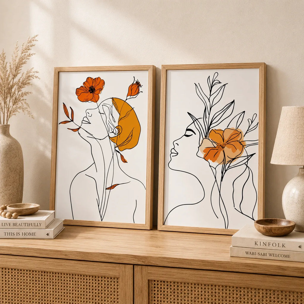 Abstract Woman Flower Canvas Wall Art – Modern Poster Print