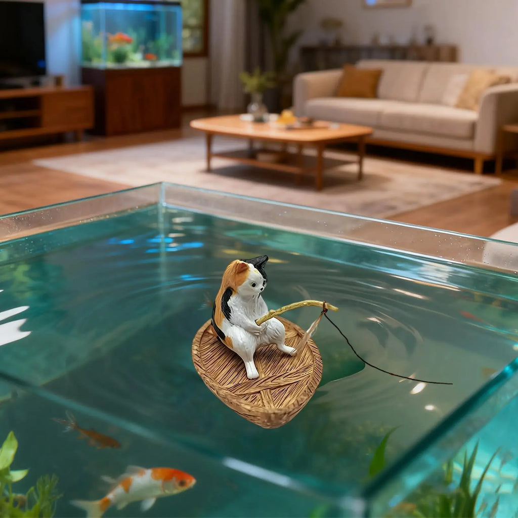 Kitten Fishing Resin Aquarium Ornament – Fish Tank & Pond Decor
