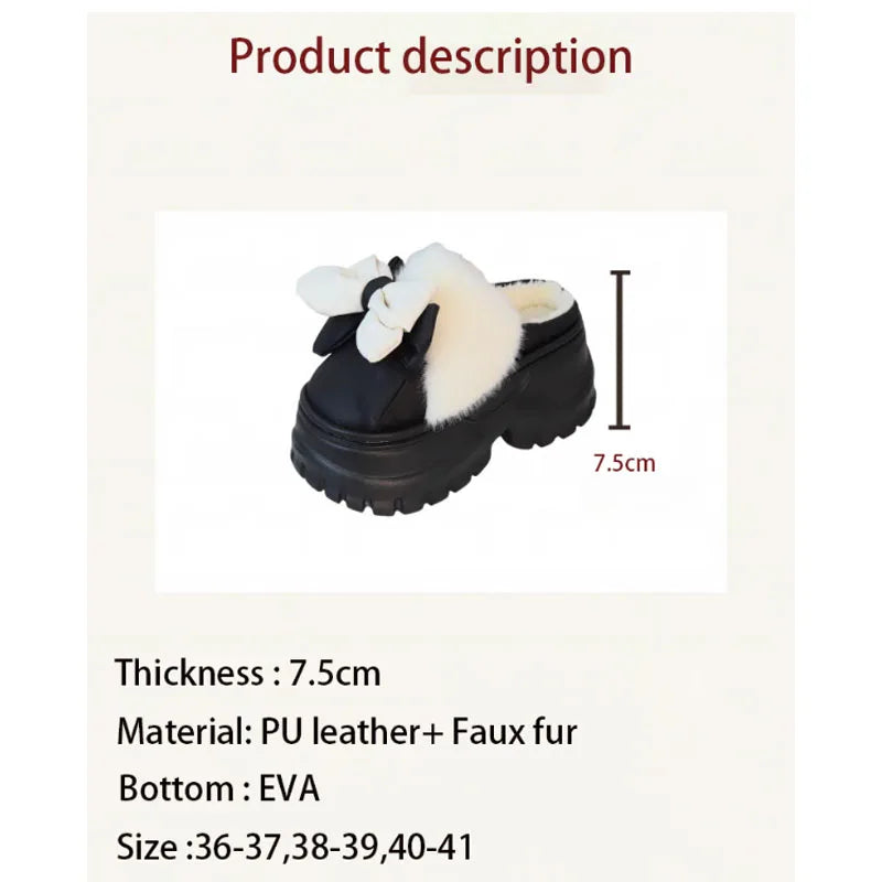 Women's Bow Plush High-Heel Slippers – Warm Winter Slides