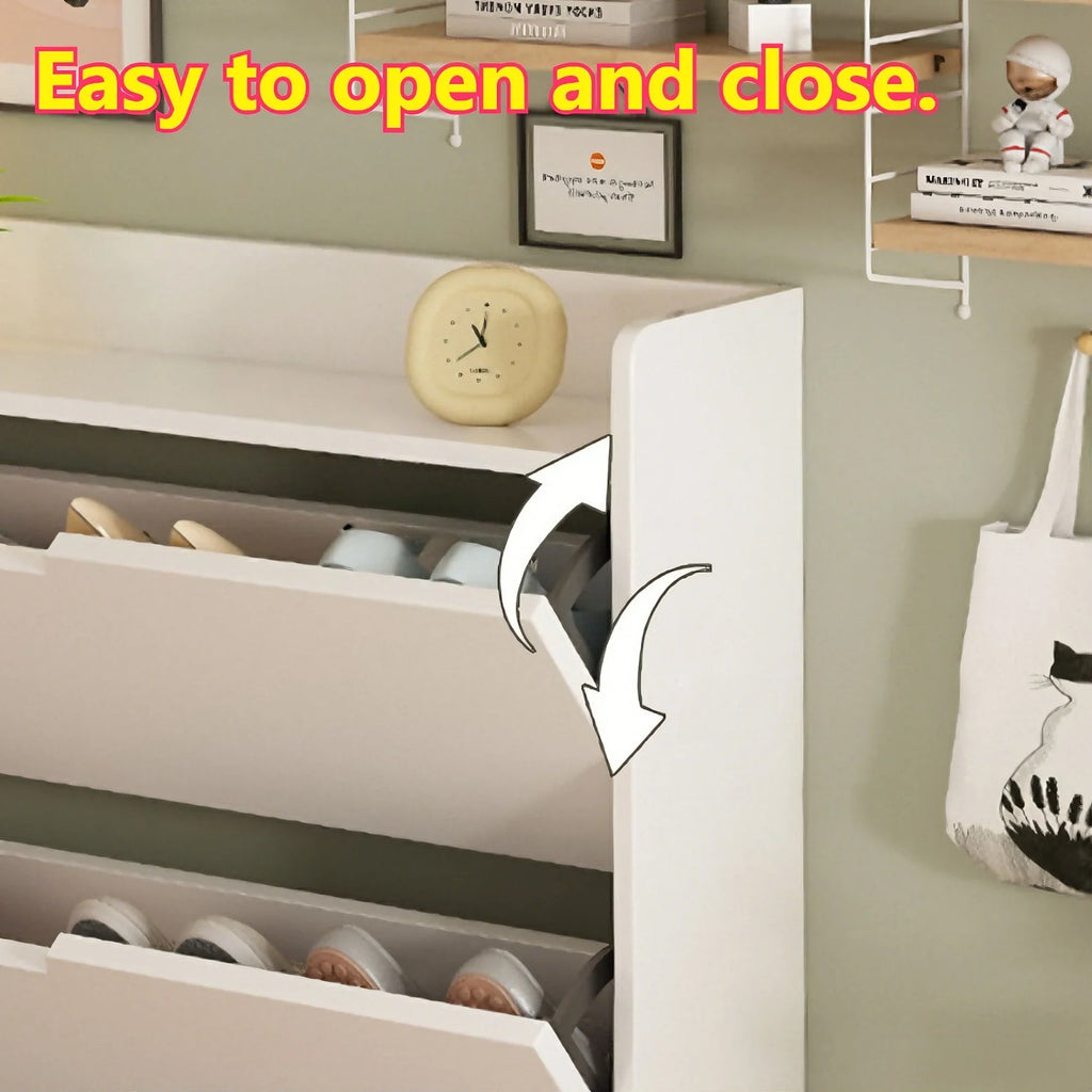 Wooden Narrow Shoe Cabinet – Large Capacity Dustproof Shelf