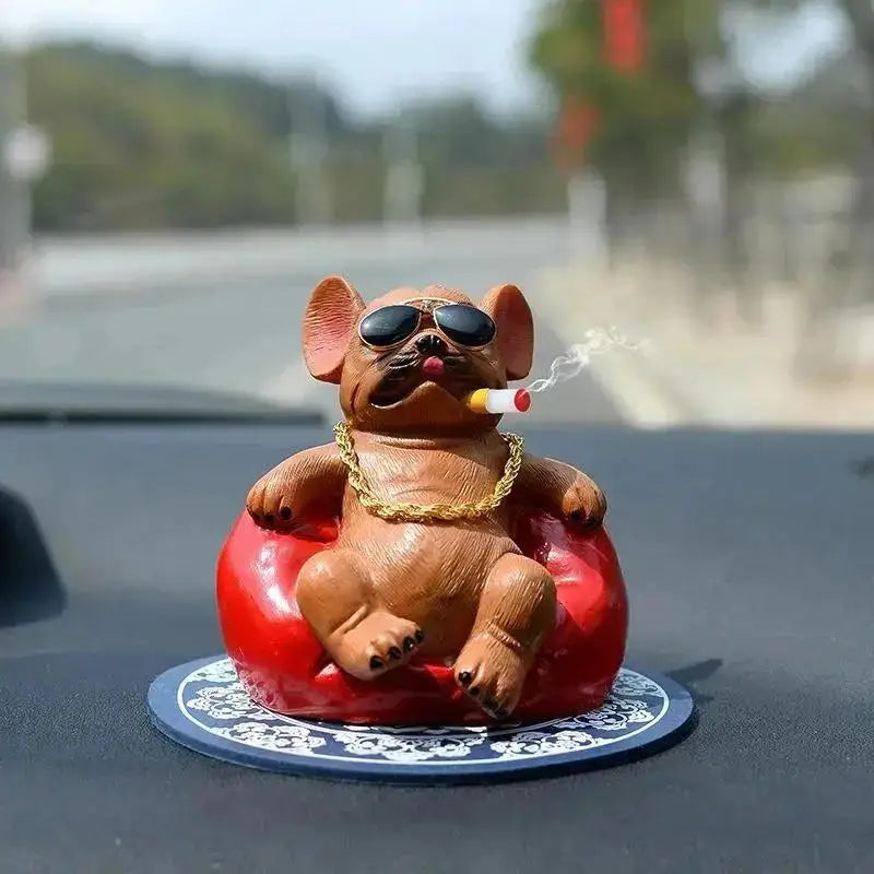 Bulldog Car Dashboard Figurine – Resin Dog Ornament Decor