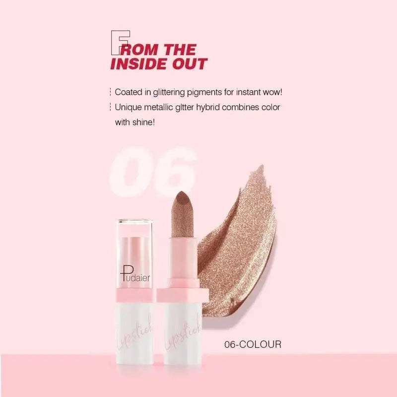 Pudaier Diamond Lipstick 10 Shades – Waterproof Glitter & Long Wear