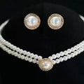 Fashion Double Layer Pearl Pendant Necklace Earrings Jewelry Ladies