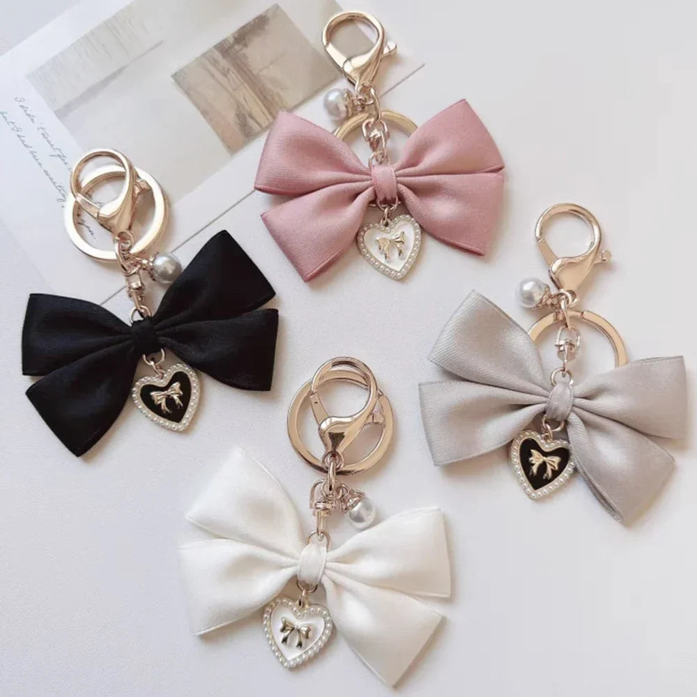 Imitation Pearl Keychain Ribbon Bowknot Bag Charm for Women