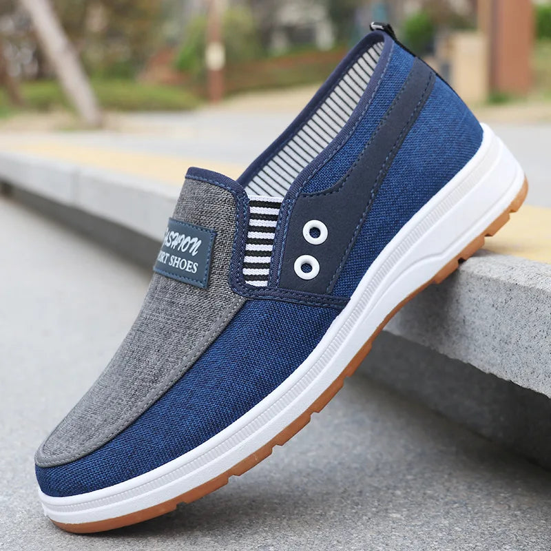 Men's Canvas Slip-On Loafers – Lightweight Color Block Casual Shoe