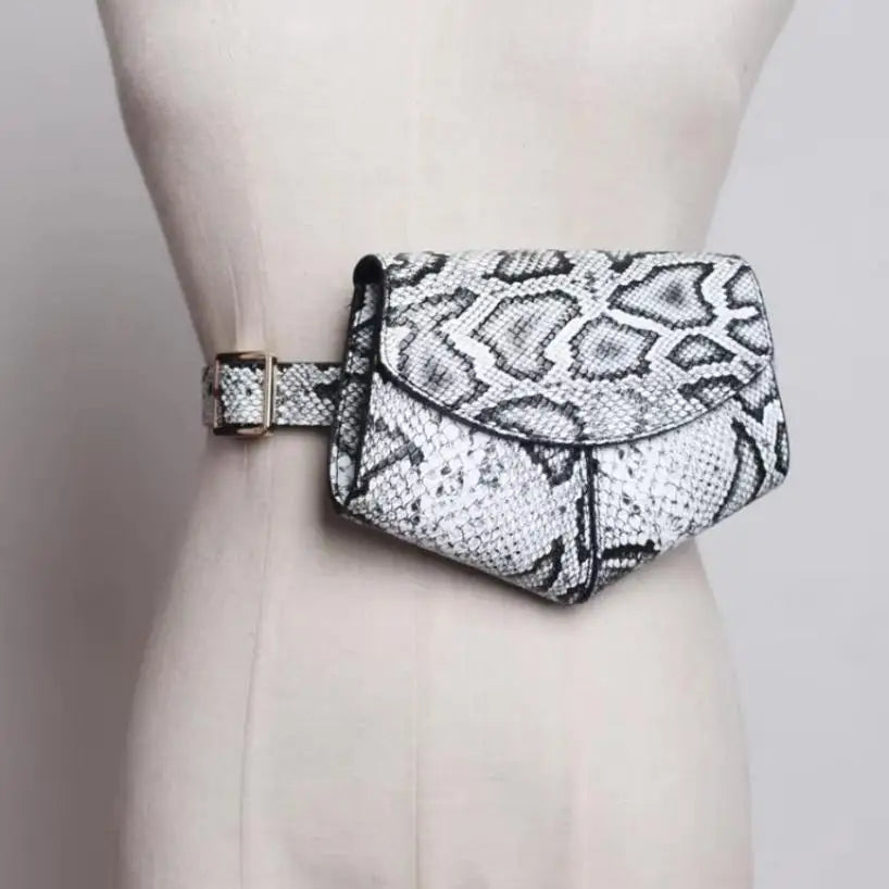 Women's Mini Snake Print Waist Bag – Faux Leather Belt Saddle Bag