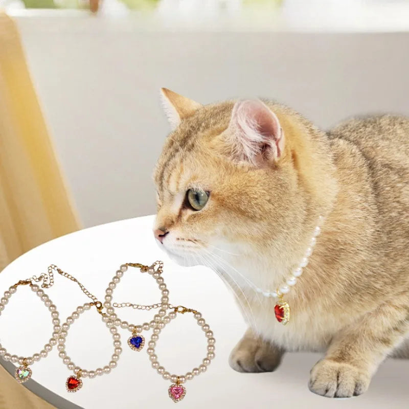 Cute Fashion Pet Supplies Cat Accessories Necklace Pearl Crystal