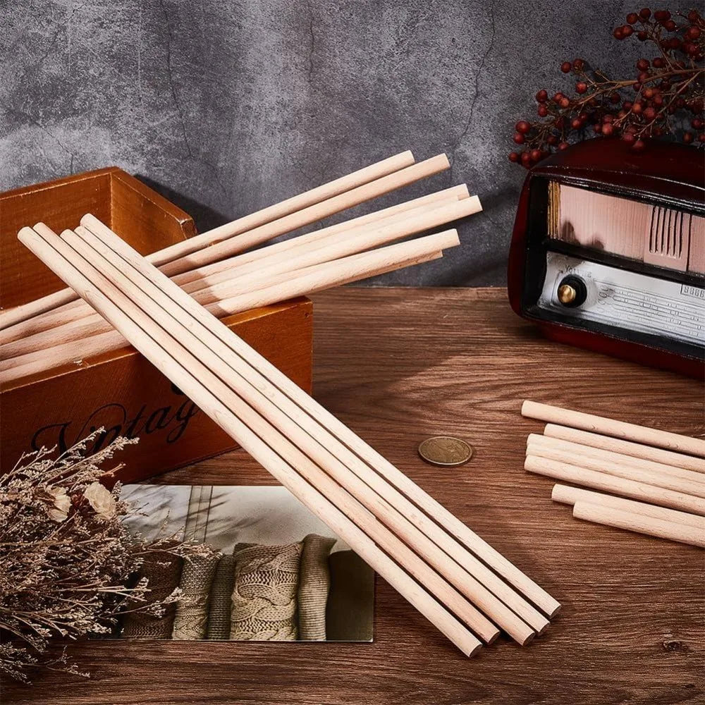 20Pcs Beech Wood Dowel Rods 8mm x 11.8" – Unfinished Craft Sticks