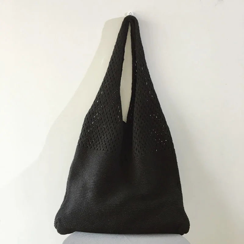 2026 Women's Knit Shoulder Bag Solid Polyester Large Capacity Casual
