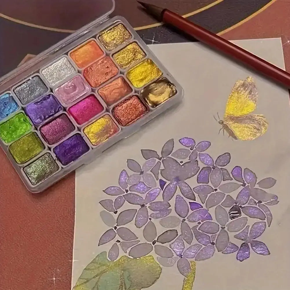 20-Color Pearl Metallic Watercolor Paint Set – Portable Case