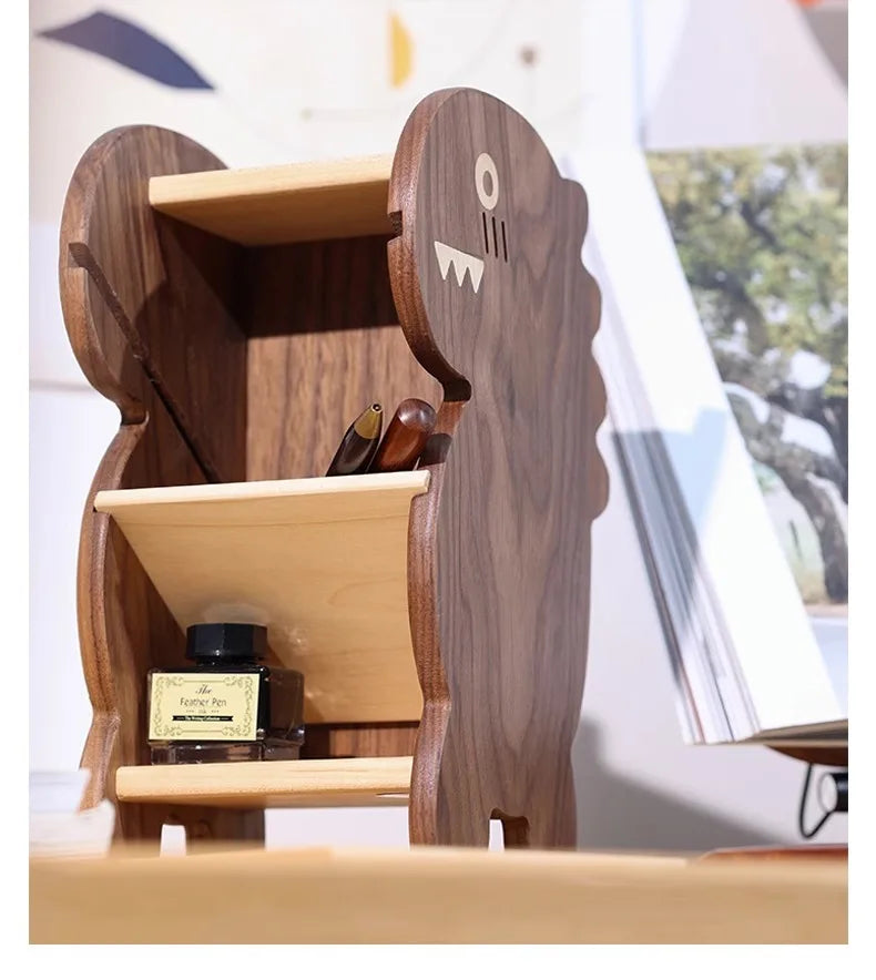 Dinosaur Pen Holder Black Walnut Solid Wood Cute Cartoon Creative