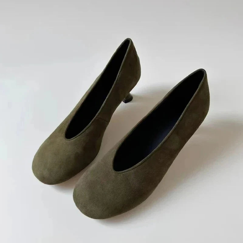 Women's Suede Mary Jane Pumps – Square Heel Slip-On Dress Shoes