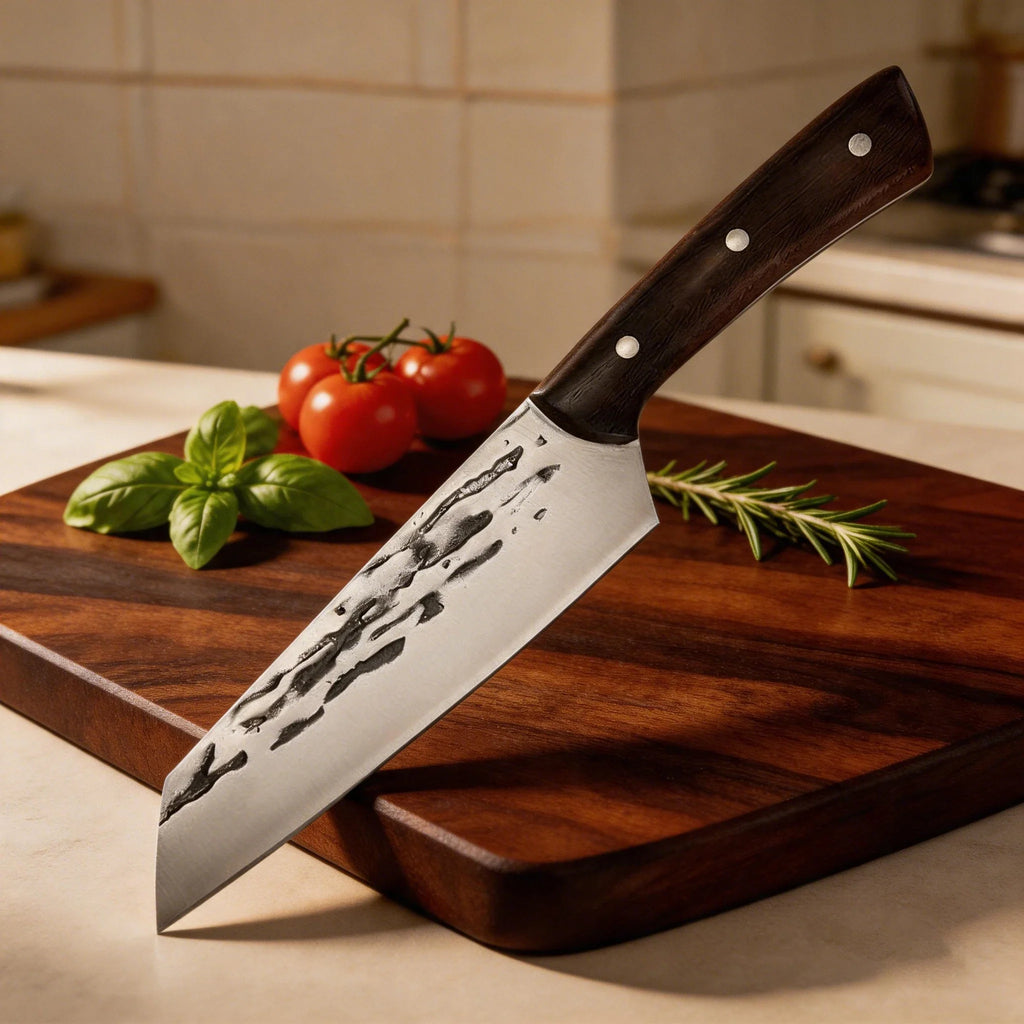 Japanese Hammered Stainless Steel Chef Knife – Wood Handle