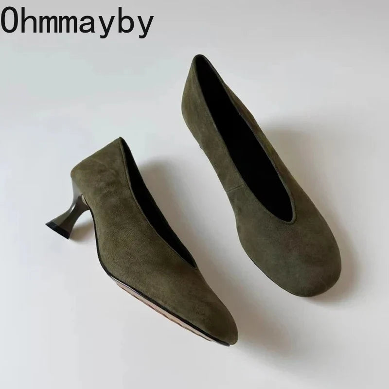 Women's Suede Mary Jane Pumps – Square Heel Slip-On Dress Shoes