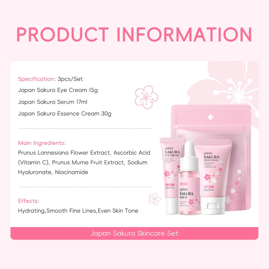 LAIKOU Sakura 3-Piece Skincare Kit – Serum, Eye Cream & Face Cream