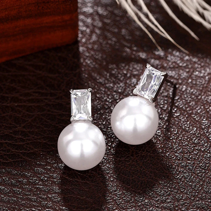 Huitan Pearl & Cubic Zirconia Drop Earrings for Women