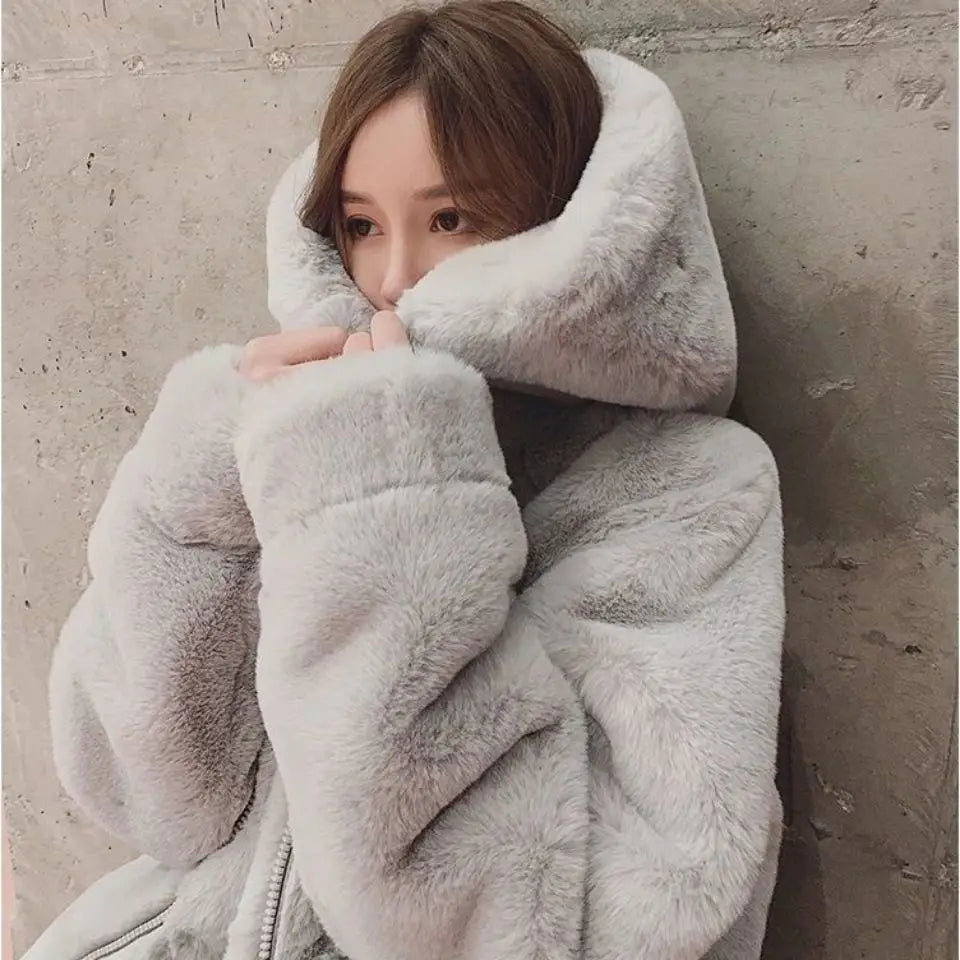 Women's Faux Mink Fur Hooded Coat – Plush Shaggy Jacket