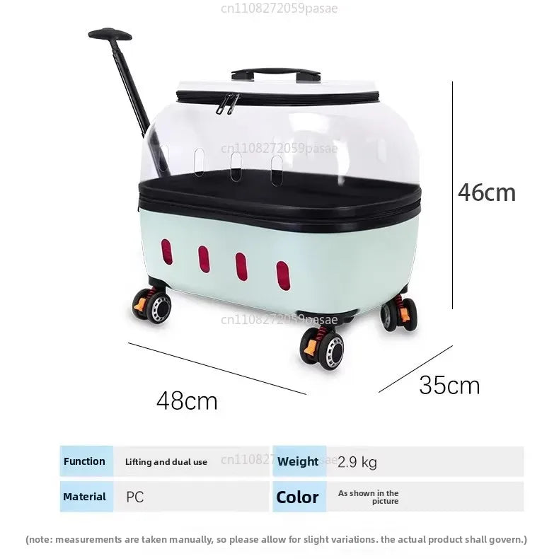 Large Transparent Rolling Cat Carrier Suitcase | Dual-Mode