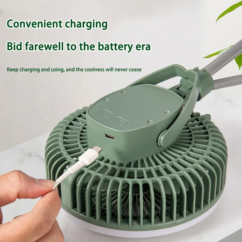 URGGU Rechargeable Camping Fan with LED Light | 3 Speeds